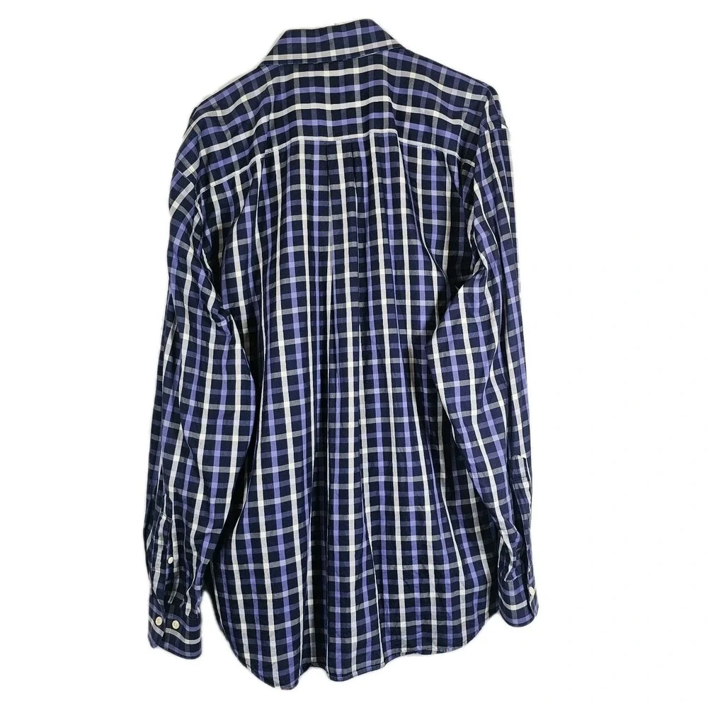 Peter Millar Mens Shirt Sz XL Cotton Silk Purple Plaid Long Sleeve Button Up EUC